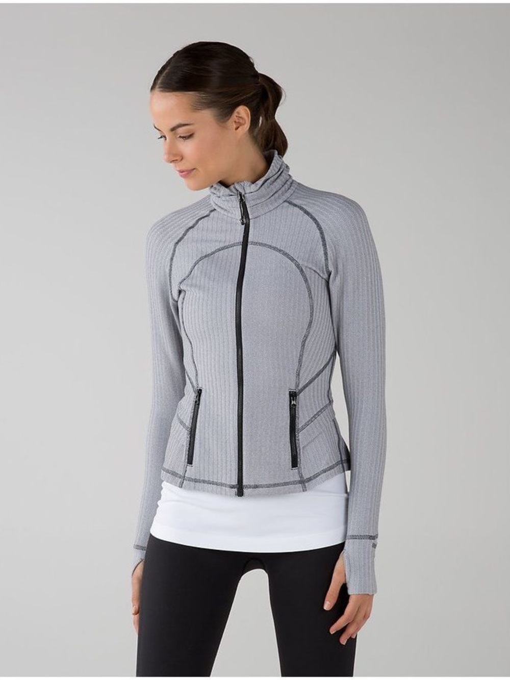 Lululemon Jacket Womens Size 8 Grey Herringbone Hustle In Your Bustle Peplum